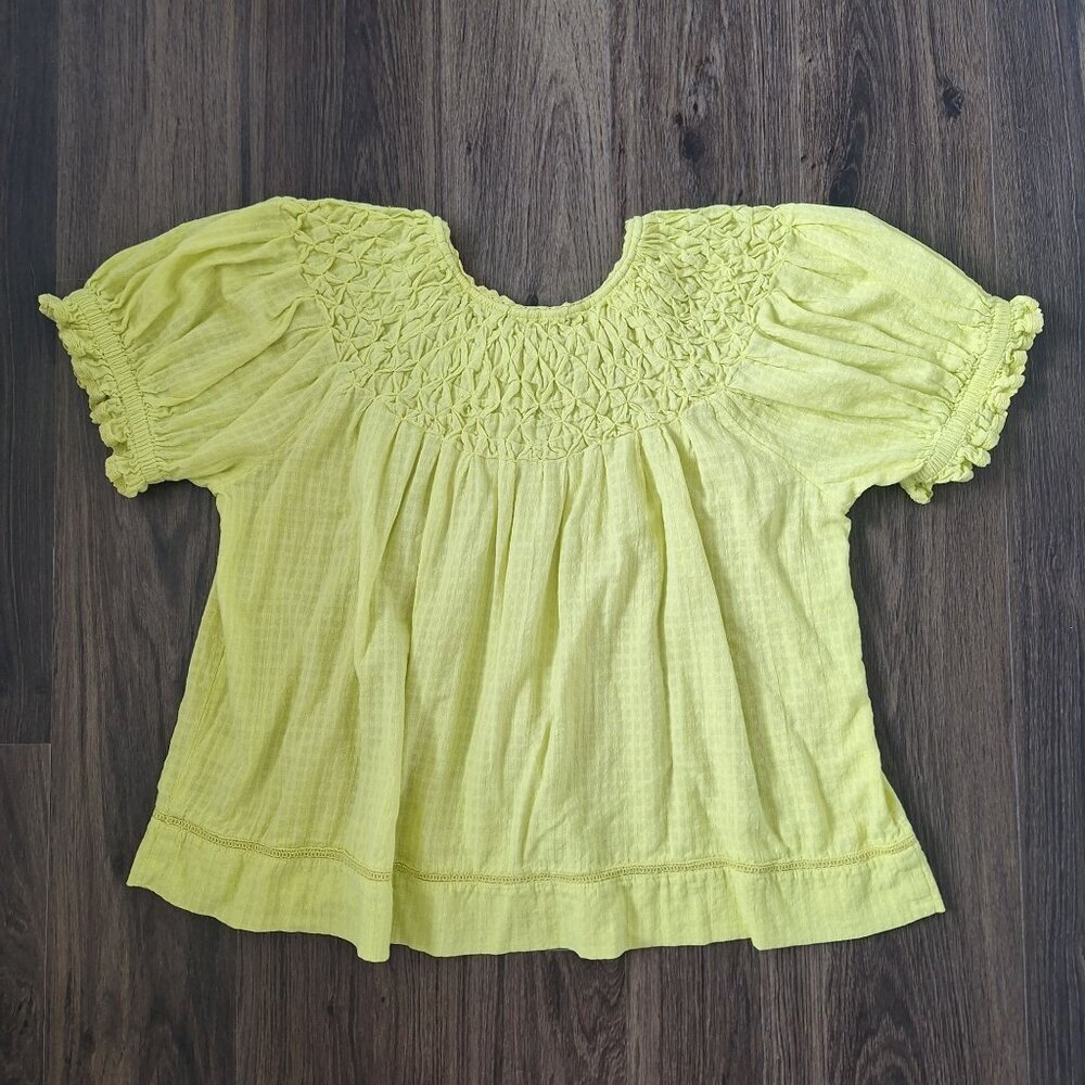 Yellow Smocked Puff-Sleeve Women's Top - Picture 7 of 8